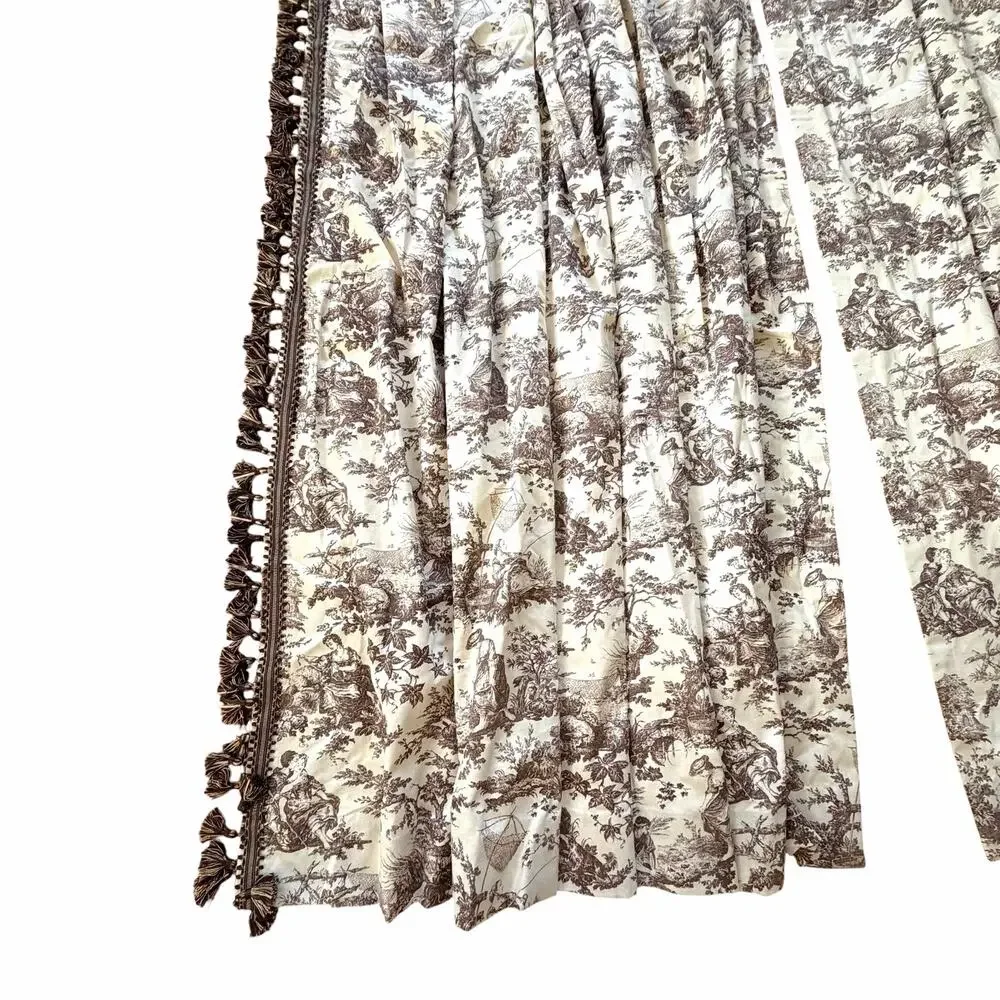 Vtg Laura Ashley House Party Toile Pinch Pleat Lined Curtains Panels 28x86 Brown